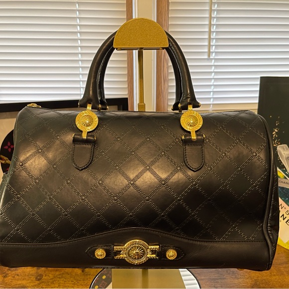 VERSACE Black and Gold Leather Doctors Bag. - Picture 1 of 15